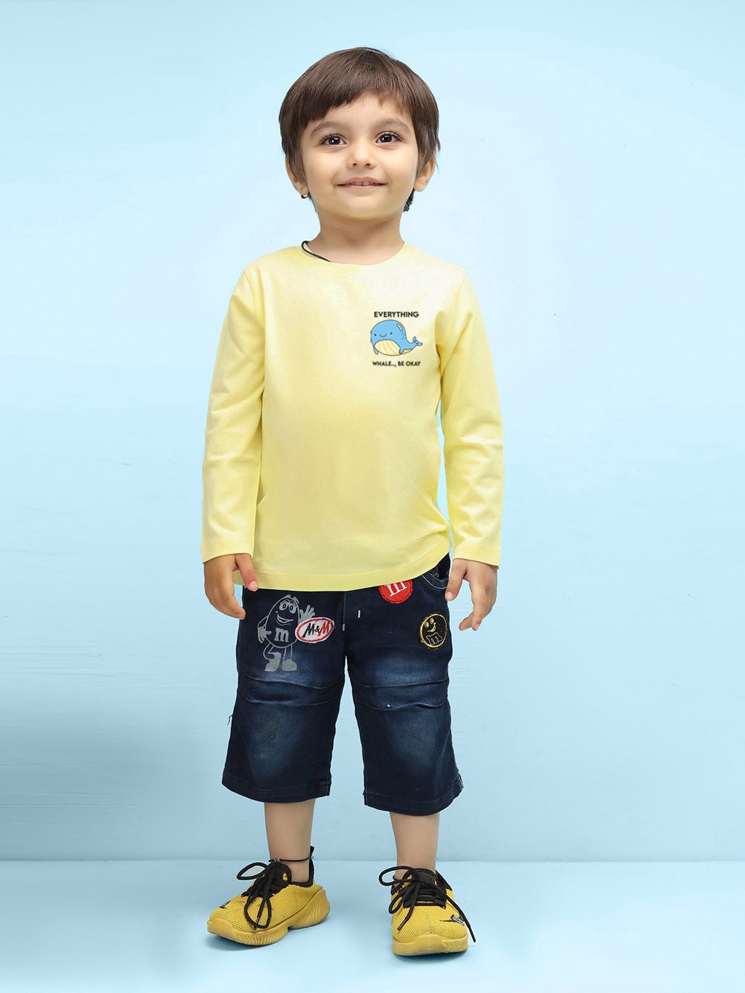 NUSYL Kids Long Sleeves Graphic Printed Pure Cotton T-shirt, Yellow