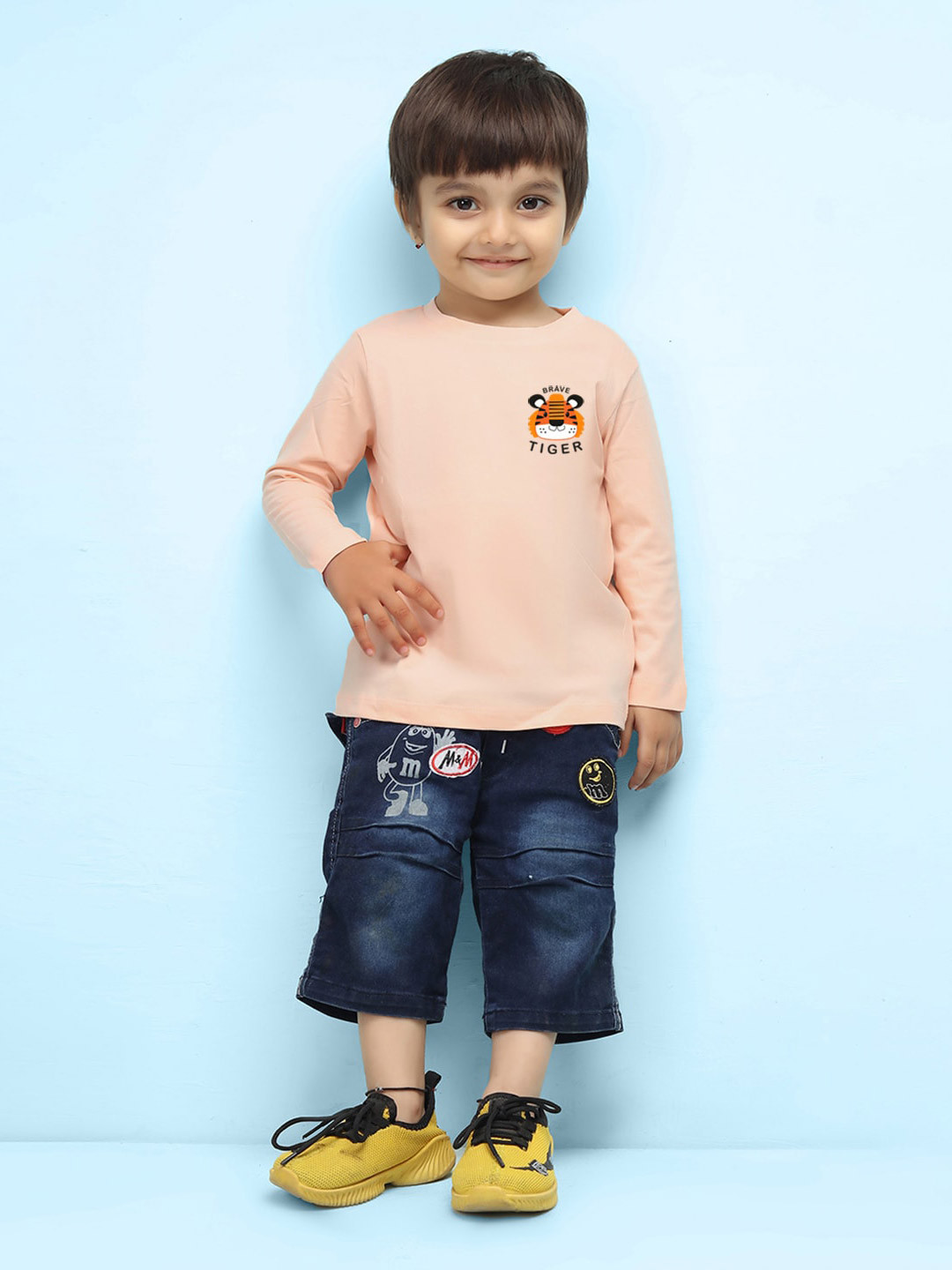 

NUSYL Kids Long Sleeves Graphic Printed Pure Cotton T-shirt, Peach
