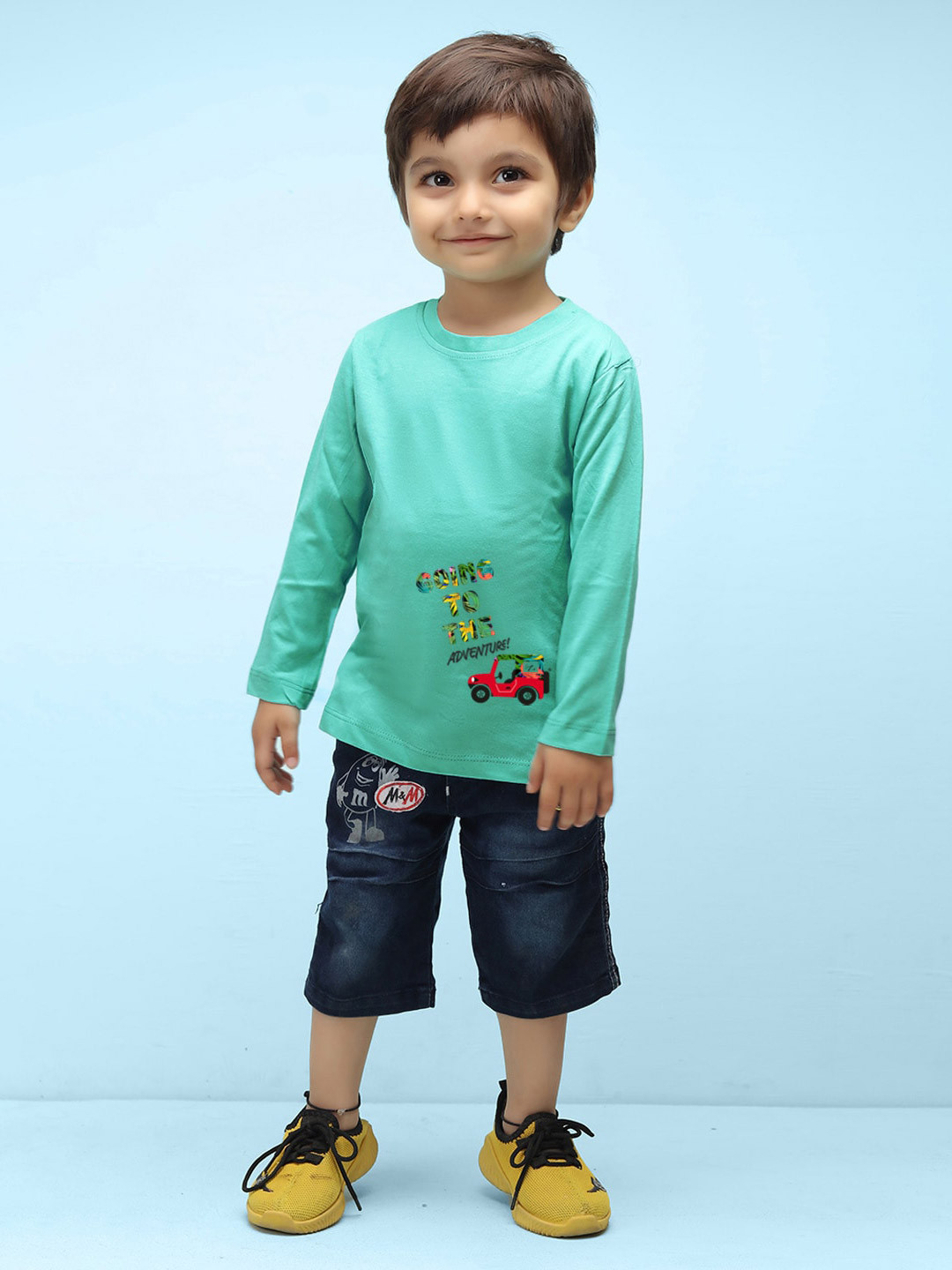 

NUSYL Boys Typography Printed Long Sleeves Pure Cotton T-shirt, Green