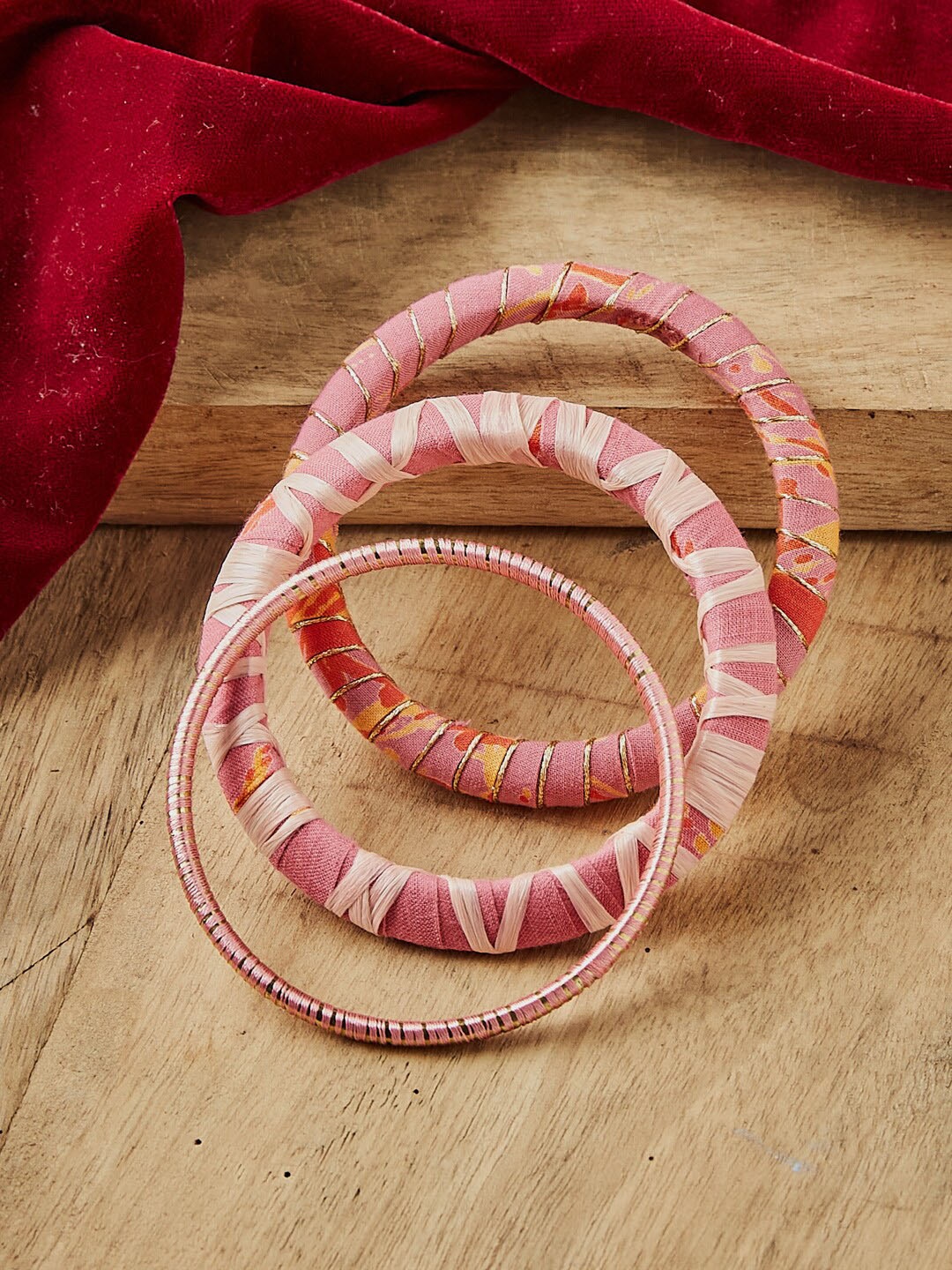 

Fabindia Set Of 3 Alloy Fabric Bangles, Pink