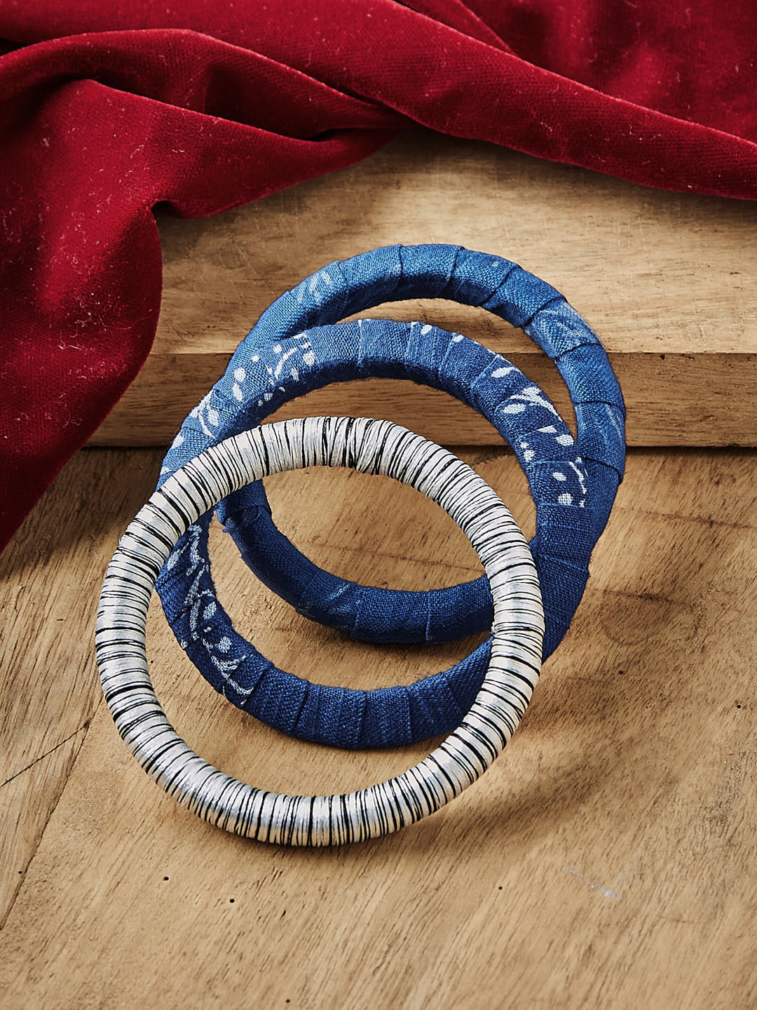 

Fabindia Set Of 3 Printed Fabric Bangles, Blue