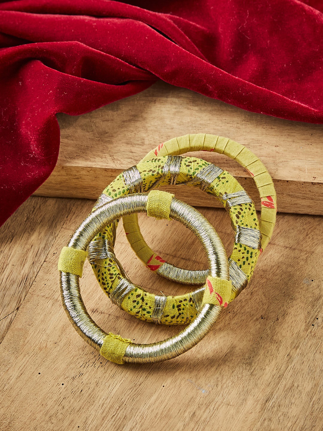 

Fabindia Set Of 3 Fabric Antique Bangles, Green