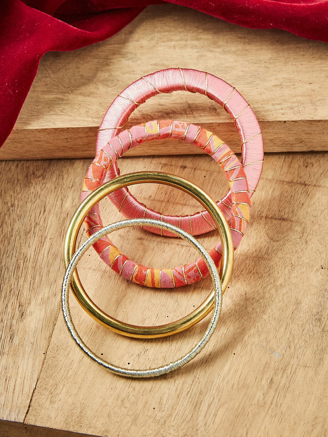 

Fabindia Set of 4 Printed Fabric Bangles, Pink