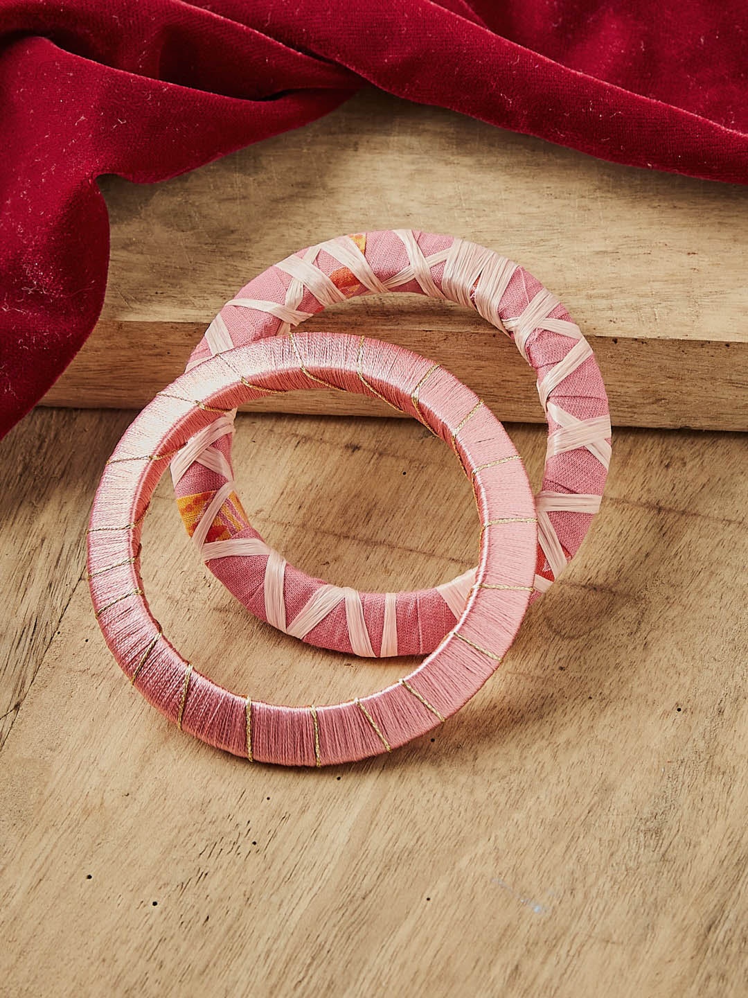 

Fabindia Set Of 2 Alloy Fabric Bangles, Pink