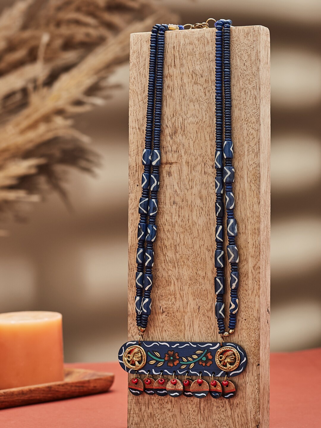 

Fabindia Minimal Metal Wood Ethnic Necklace, Blue