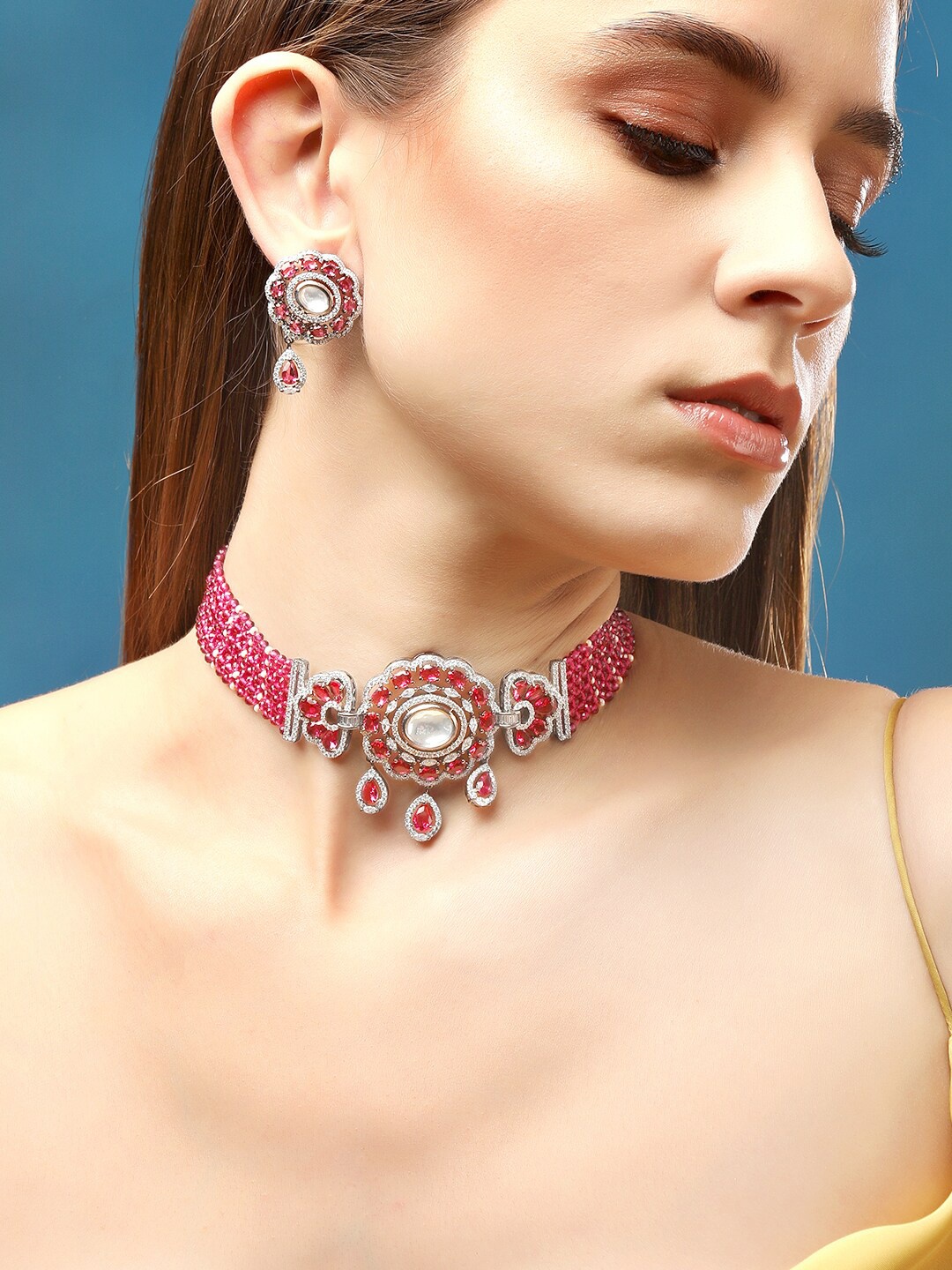 

Rubans Gold-Plated AD-Studded Jewellery Set, Silver