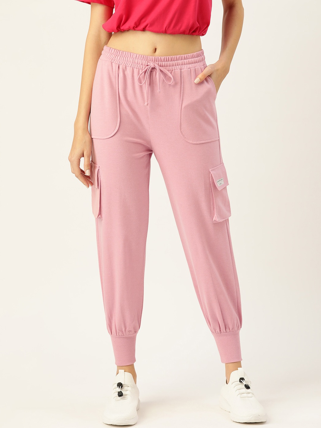 

FEMEA Women Mid-Rise Cargo Joggers, Pink