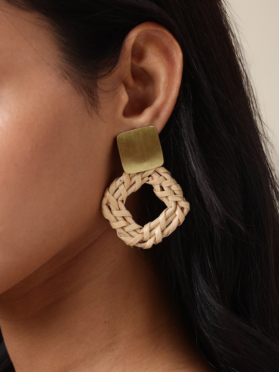 

Fabindia Gold-Plated Contemporary Drop Earrings, Cream