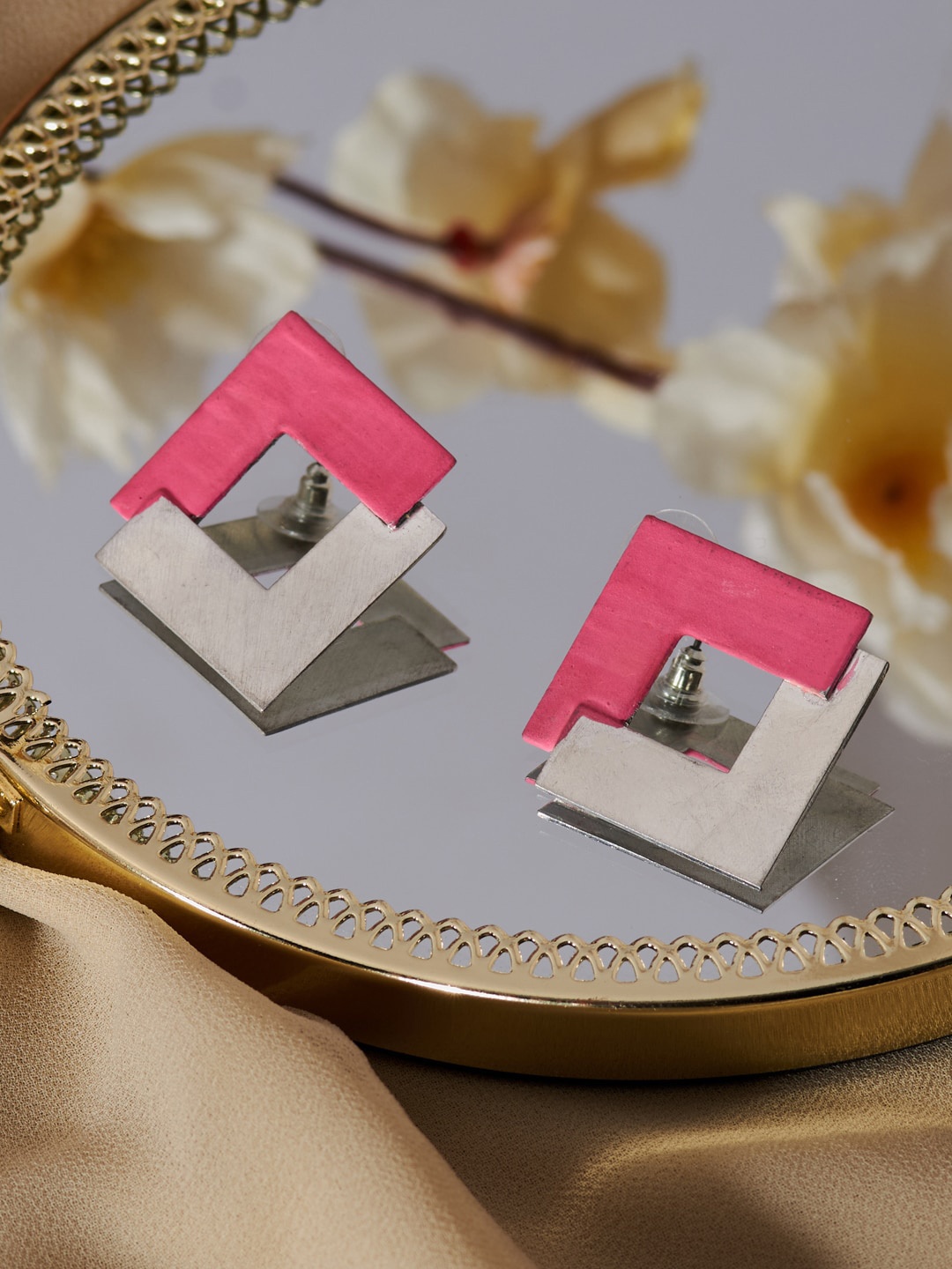

Fabindia Silver Plated Contemporary Studs Earrings, Pink