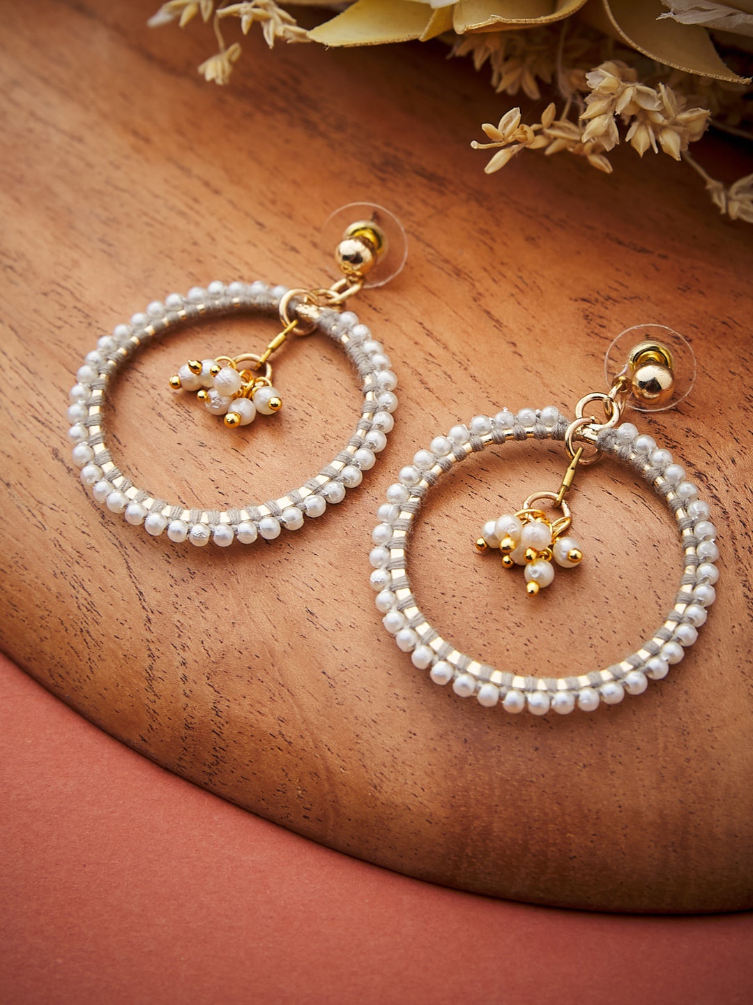

Fabindia Gold Plated Contemporary Hoop Earrings, White