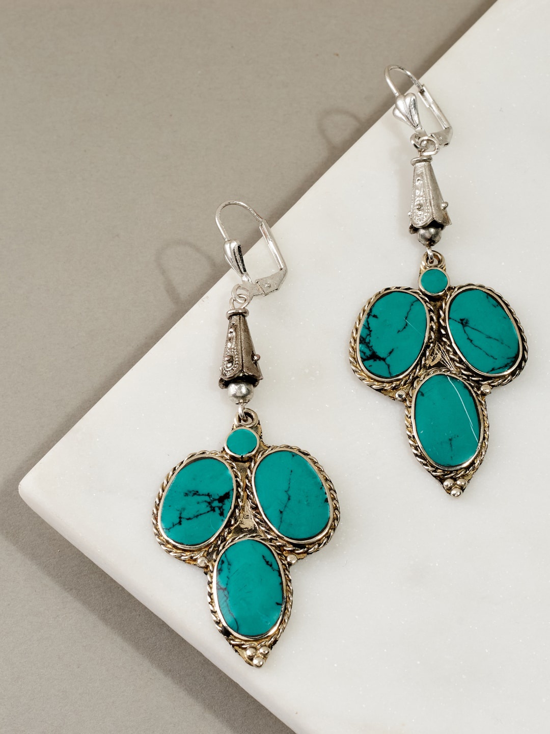 

Fabindia Silver-Plated Contemporary Drop Earrings, Turquoise blue