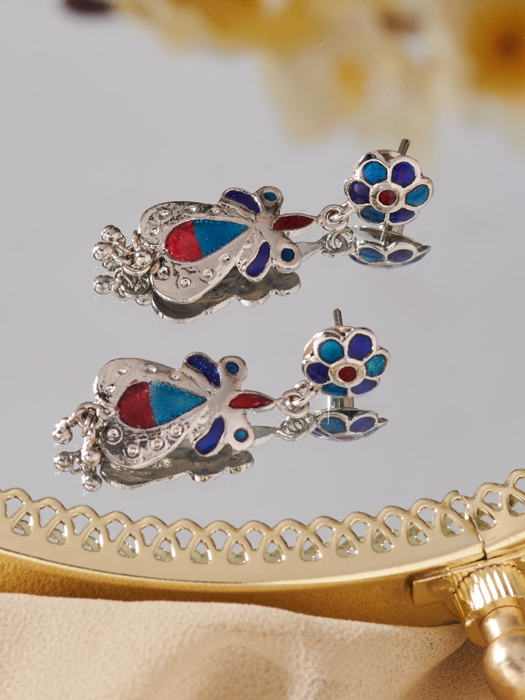 

Fabindia Silver Plated Contemporary Drop Earrings, Turquoise blue