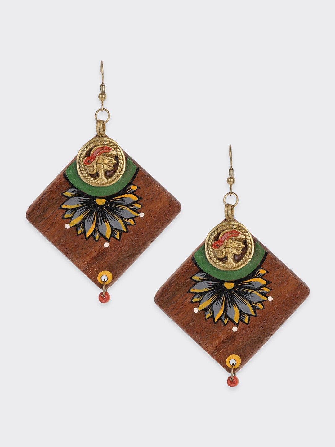 

Fabindia Gold Plated Contemporary Tribal Drop Earrings, Brown