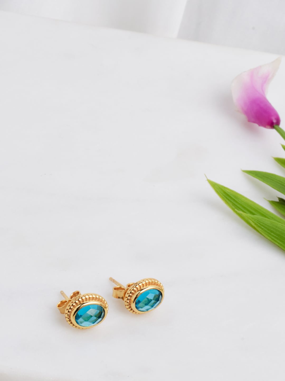 

Fabindia Gold-Plated Oval Studs Earrings, Turquoise blue