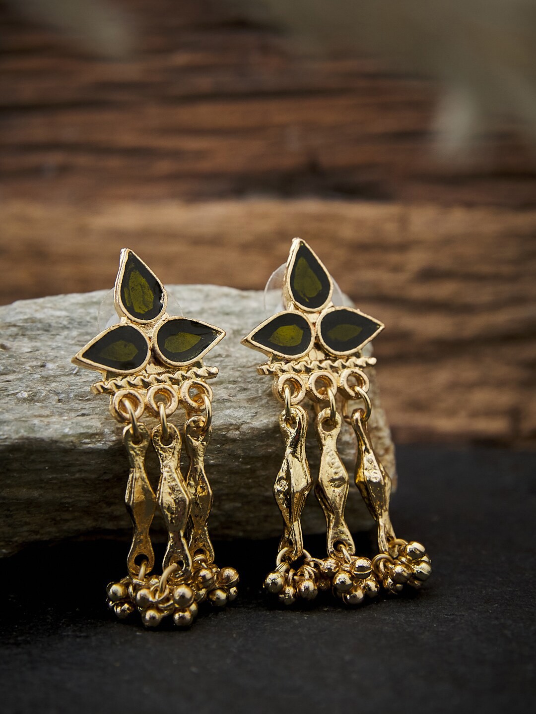 

Fabindia Gold-Plated Contemporary Drop Earrings, Black