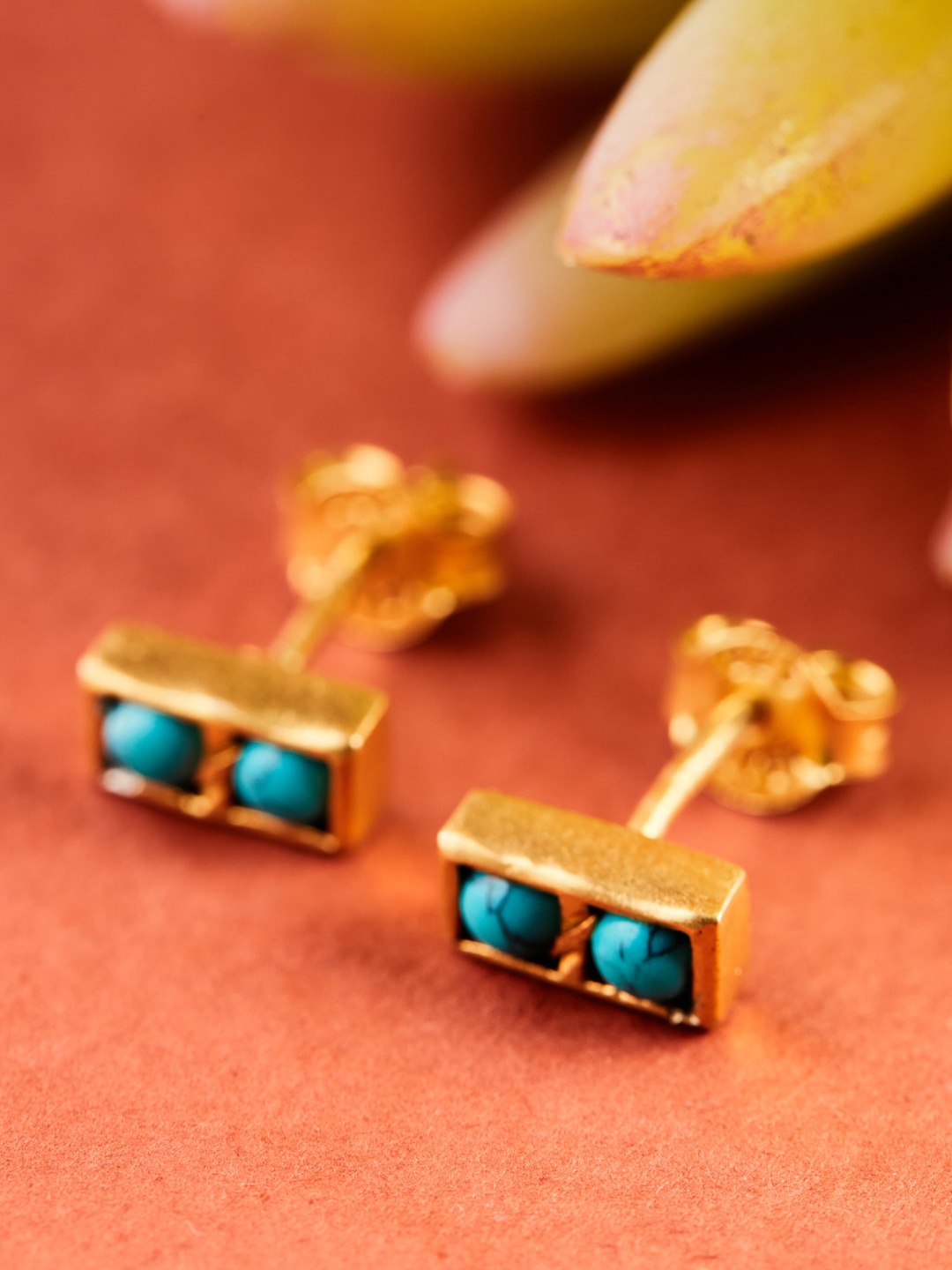 

Fabindia Gold-Plated Contemporary Stone Studded Studs Earrings, Blue