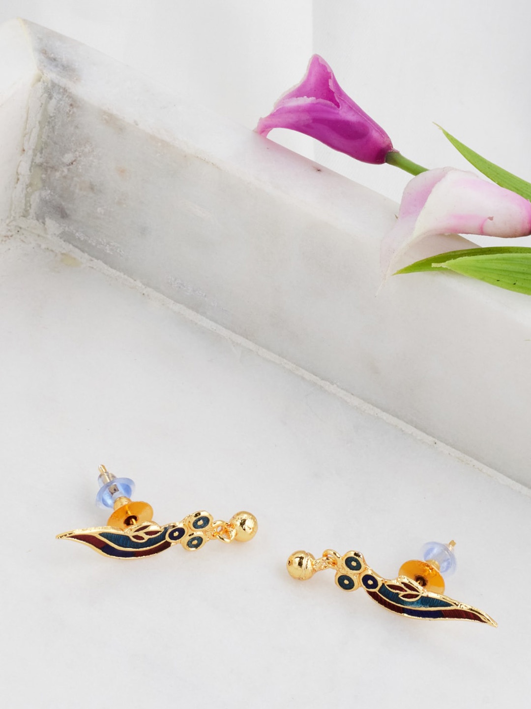 

Fabindia Stone Studded & Beaded Leaf Shaped Drop Earrings, Blue