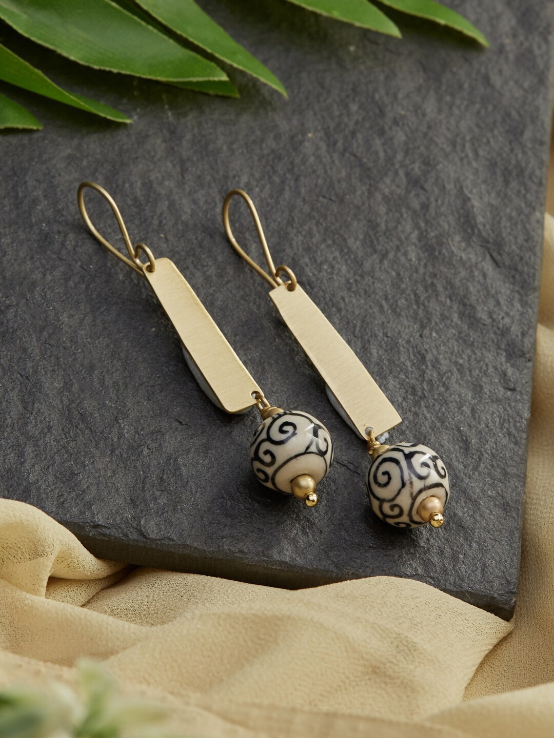 

Fabindia Beaded Geometric Drop Earrings, White