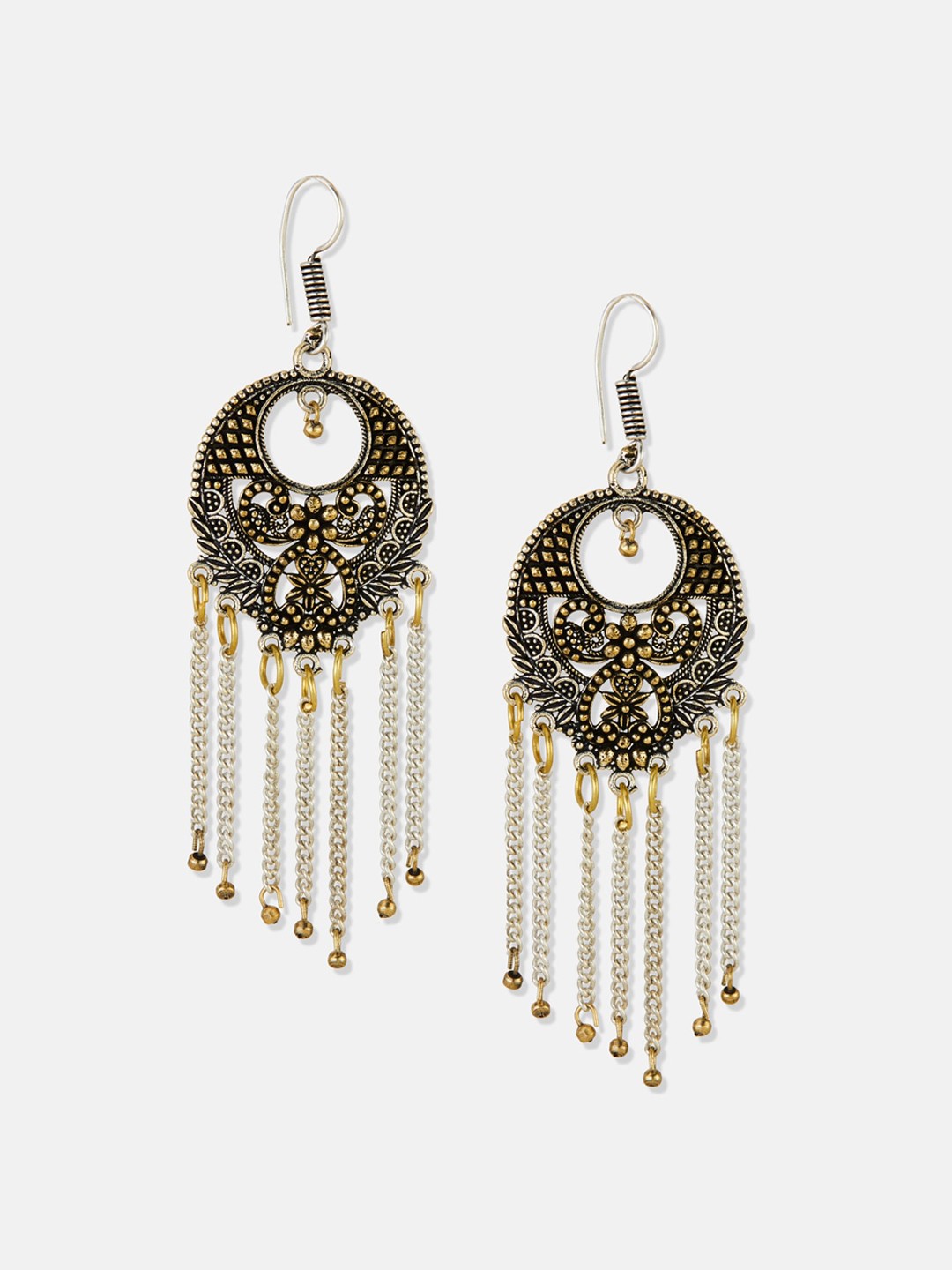 

Fabindia Gold-Plated Contemporary Stone Beaded Tasselled Drop Earrings, Black