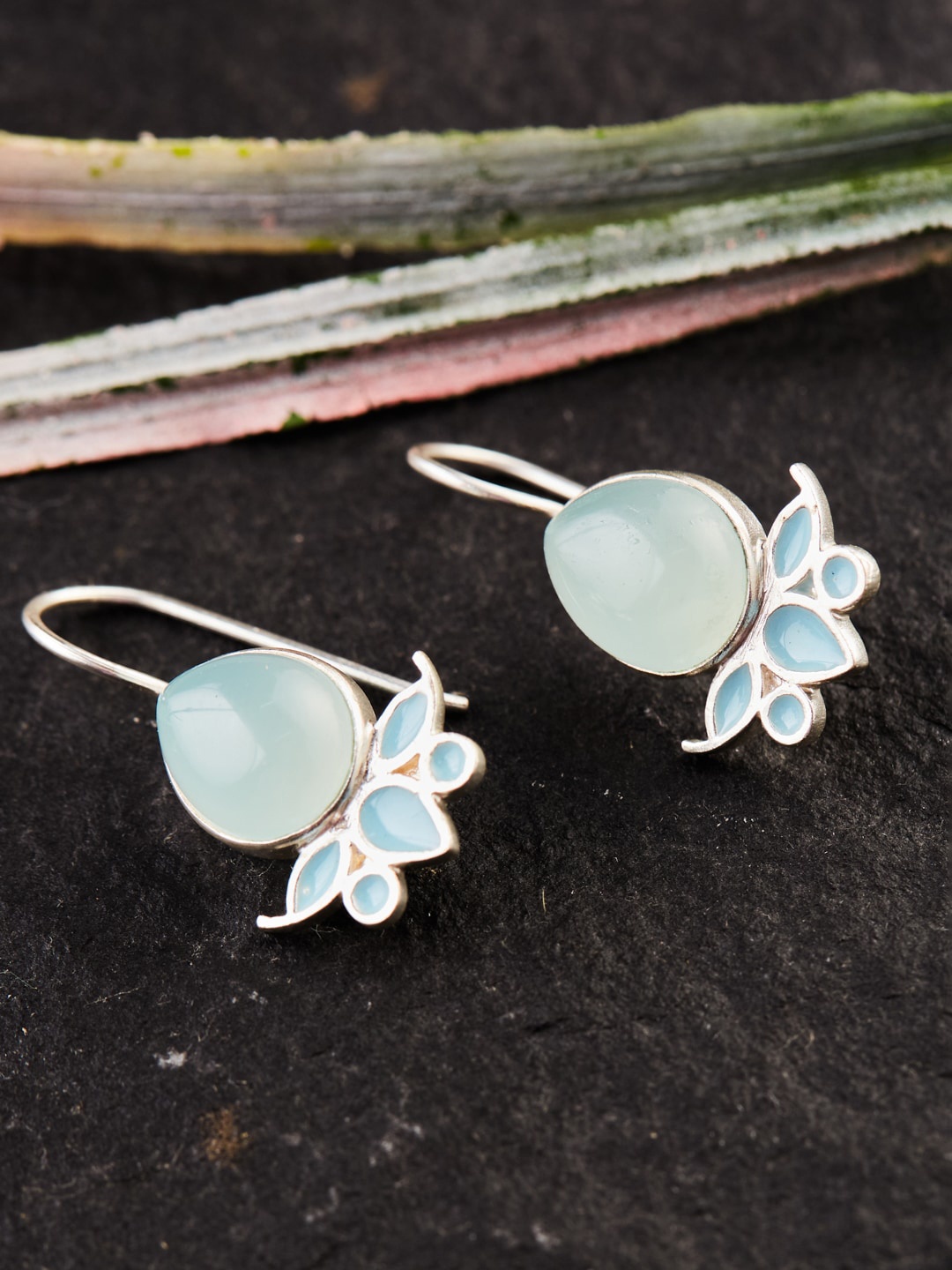 

Fabindia Silver-Plated Contemporary Stone Studded Drop Earrings, Blue