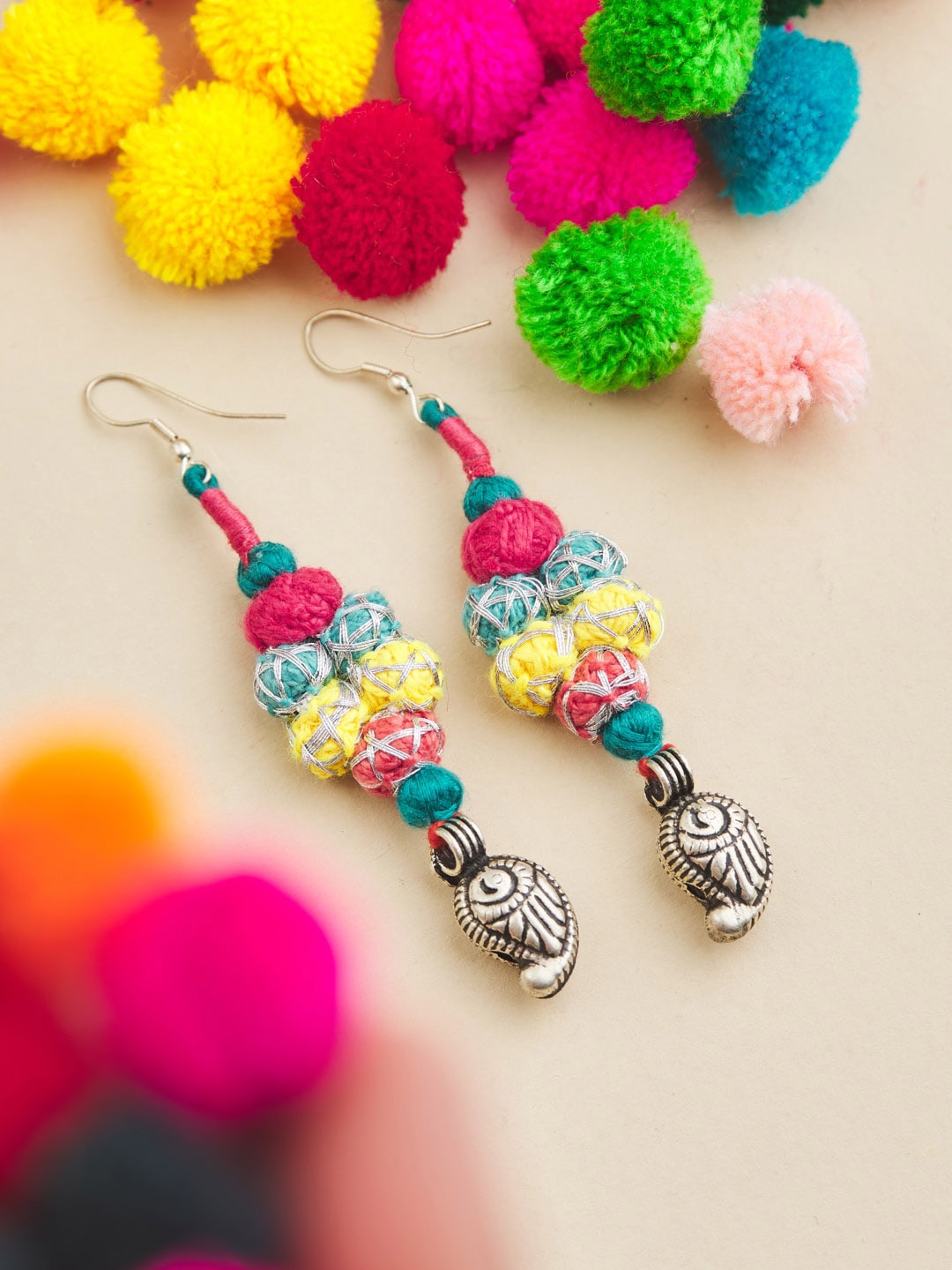 

Fabindia Silver-Plated Contemporary Drop Earrings, Pink