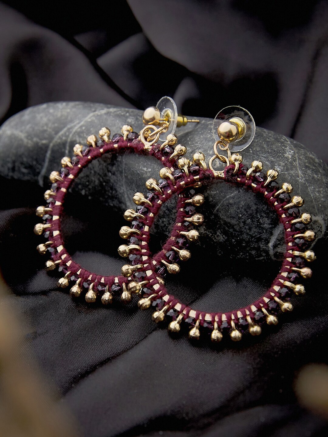

Fabindia Gold-Plated Circular Drop Earrings, Maroon