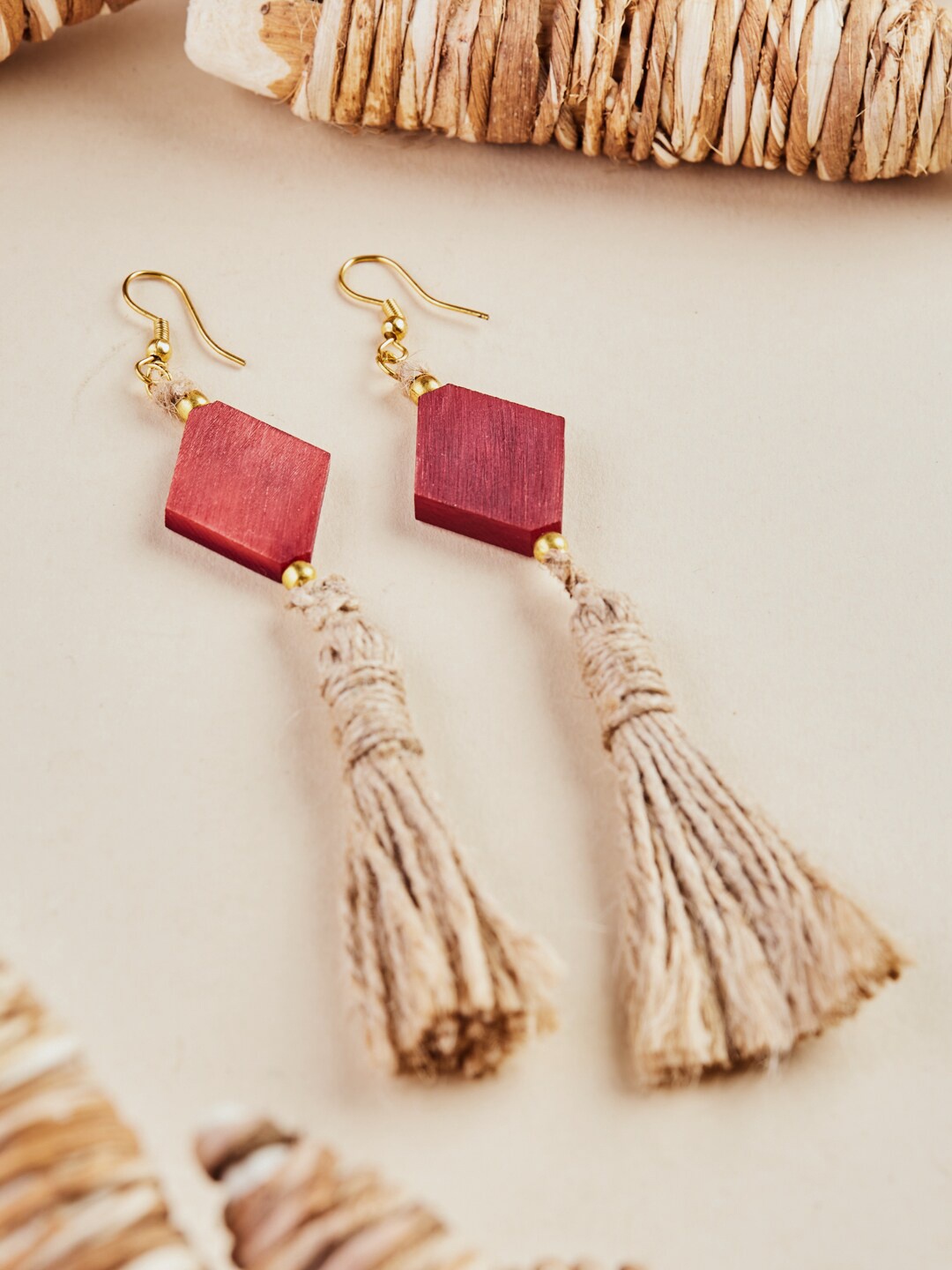 

Fabindia Gold Plated Contemporary Tasselled Drop Earrings, Brown