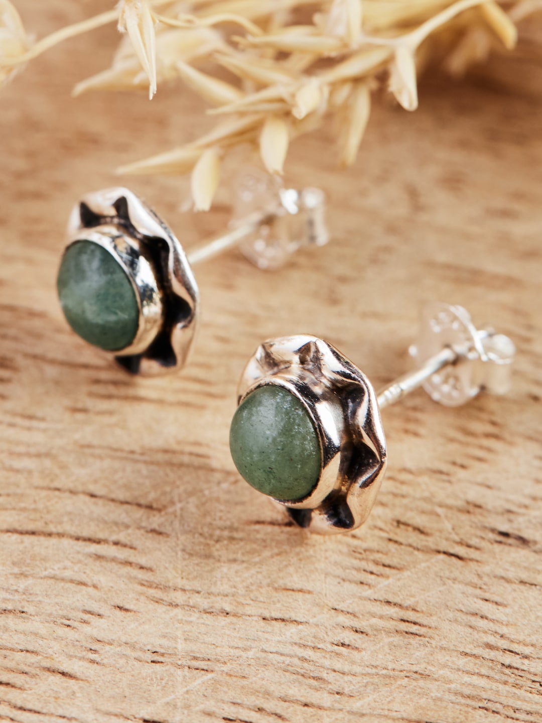 

Fabindia Silver-Plated Contemporary Stone Studded Studs Earrings, Green
