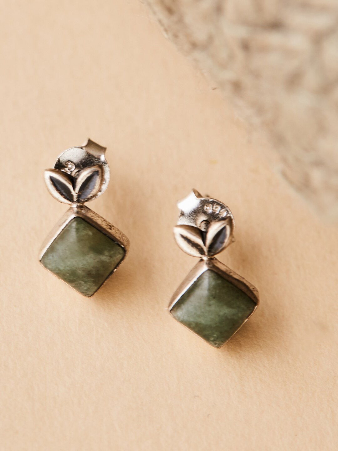 

Fabindia Silver-Plated Artificial Stones Contemporary Studs Earrings, Sea green