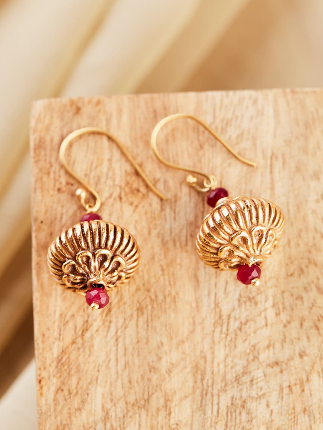 

Fabindia Silver Gold-Plated Contemporary Drop Earrings, Red