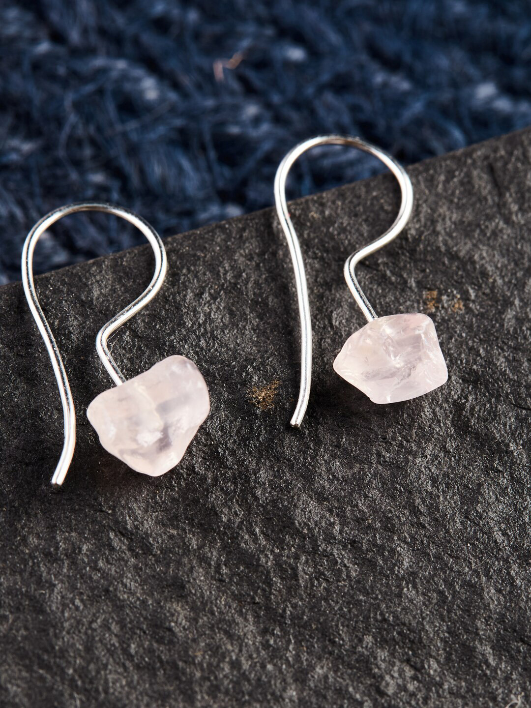 

Fabindia Silver Plated Contemporary Stone Studded Drop Earrings, Peach