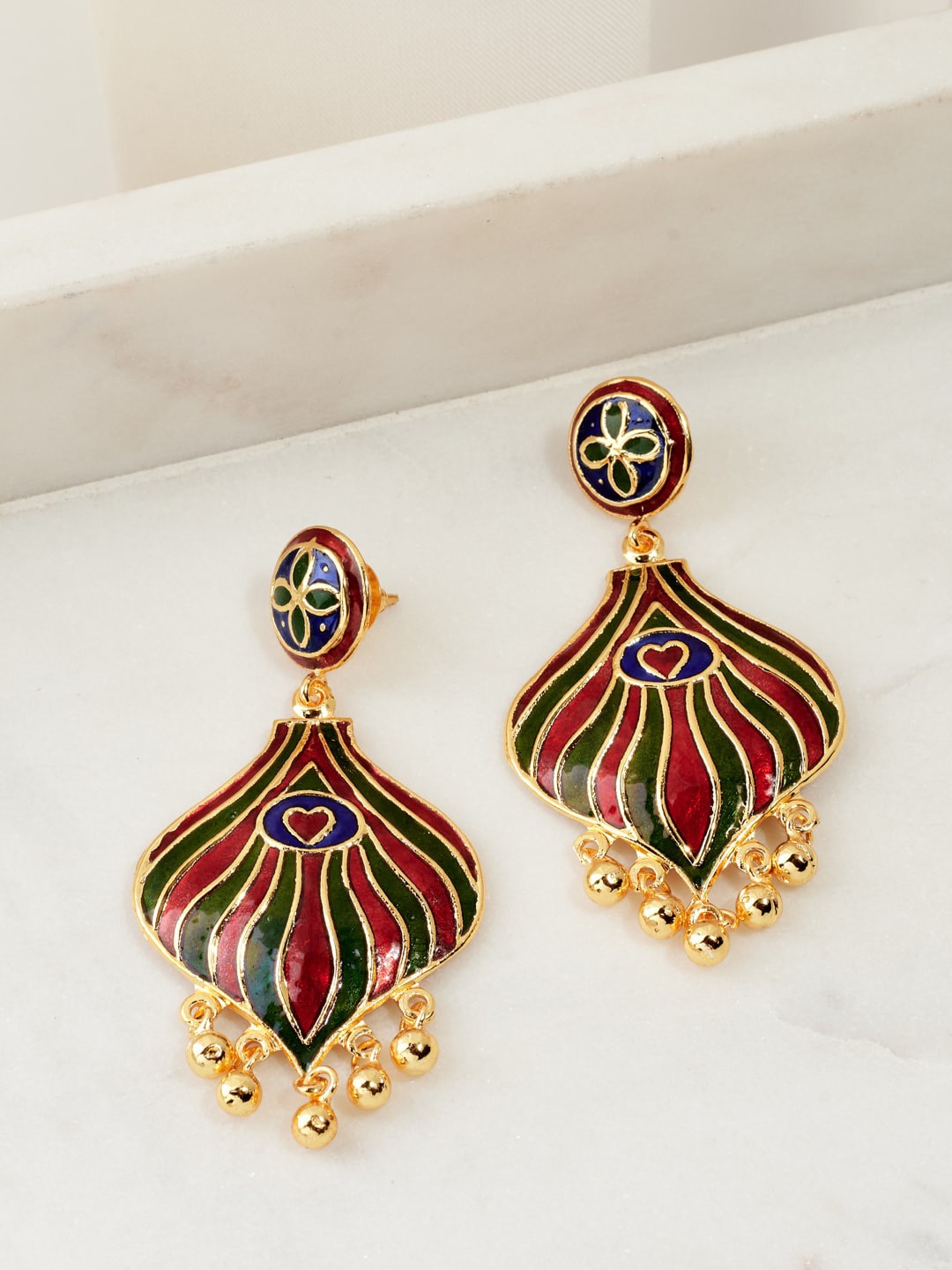 

Fabindia Gold-Plated Contemporary Stone Beaded Drop Earrings