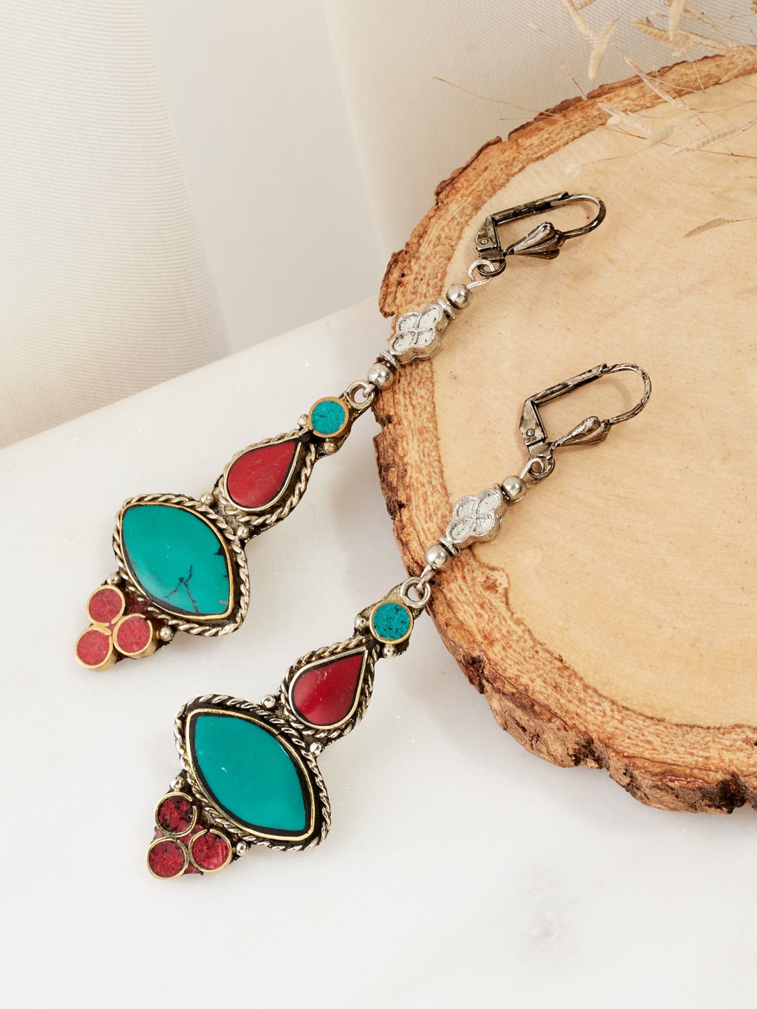 

Fabindia Stone Studded Drop Earrings, Red