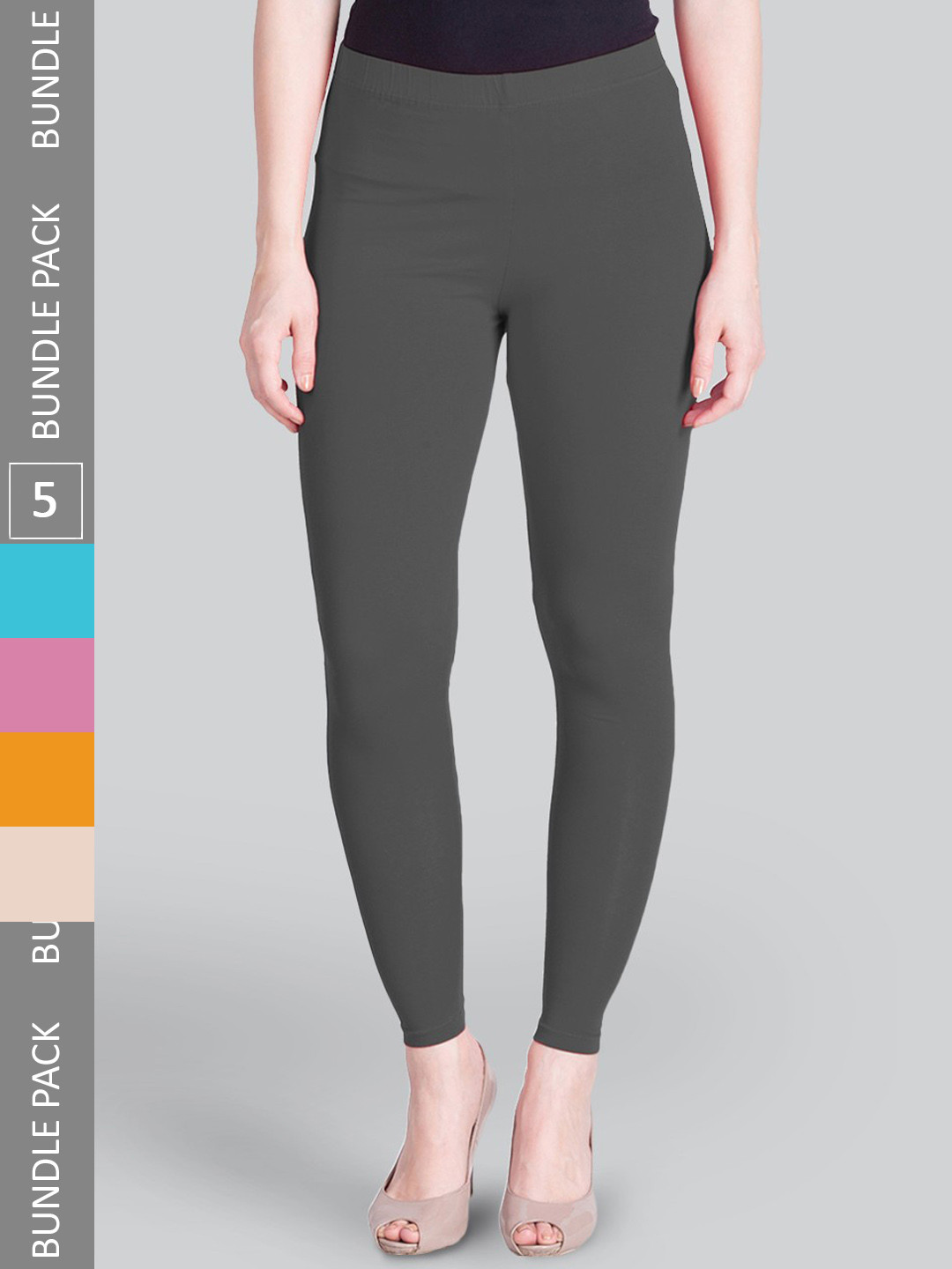 

LYRA Pack Of 5 Ankle-Length Leggings, Grey