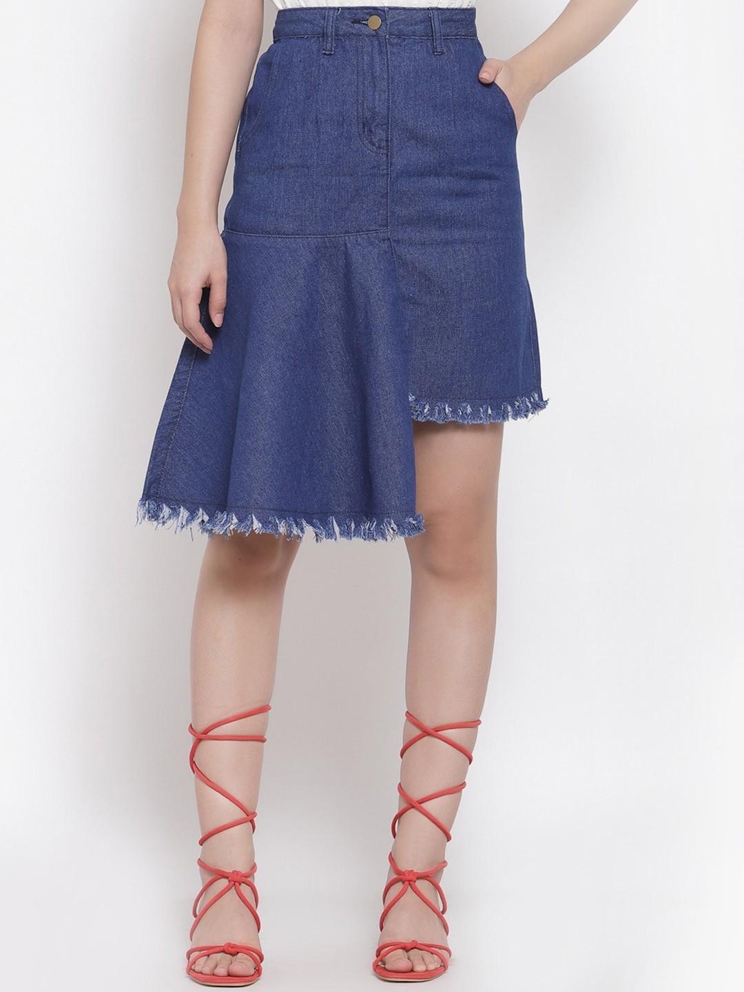 

iki chic A-Line Midi Pure Cotton Denim Skirt, Blue