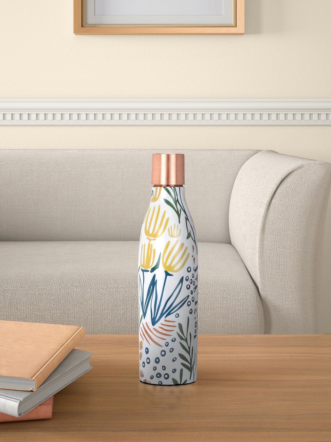 

Living scapes by Pantaloons White & Blue Printed Copper Water Bottle 750 ml