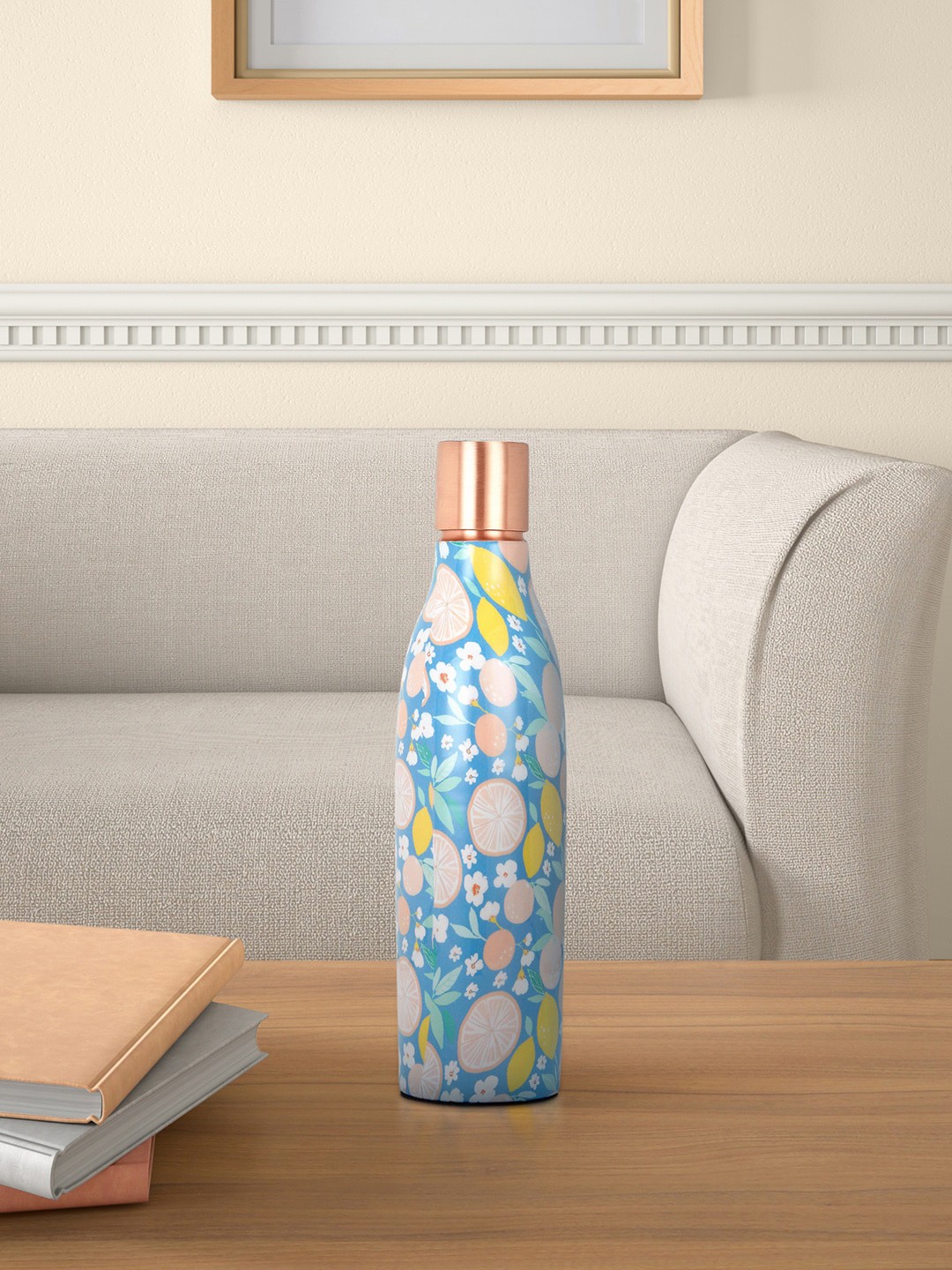 

Living scapes by Pantaloons Blue & Yellow Conversational Printed Copper Water Bottle 750ml