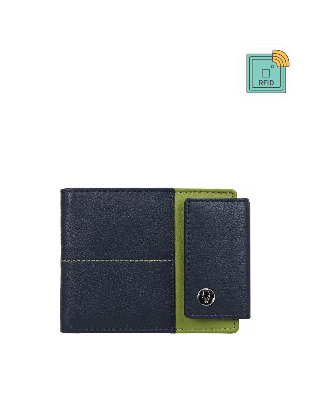 

WildHorn Men Leather Two Fold Non Detachable Flap Wallet, Navy blue