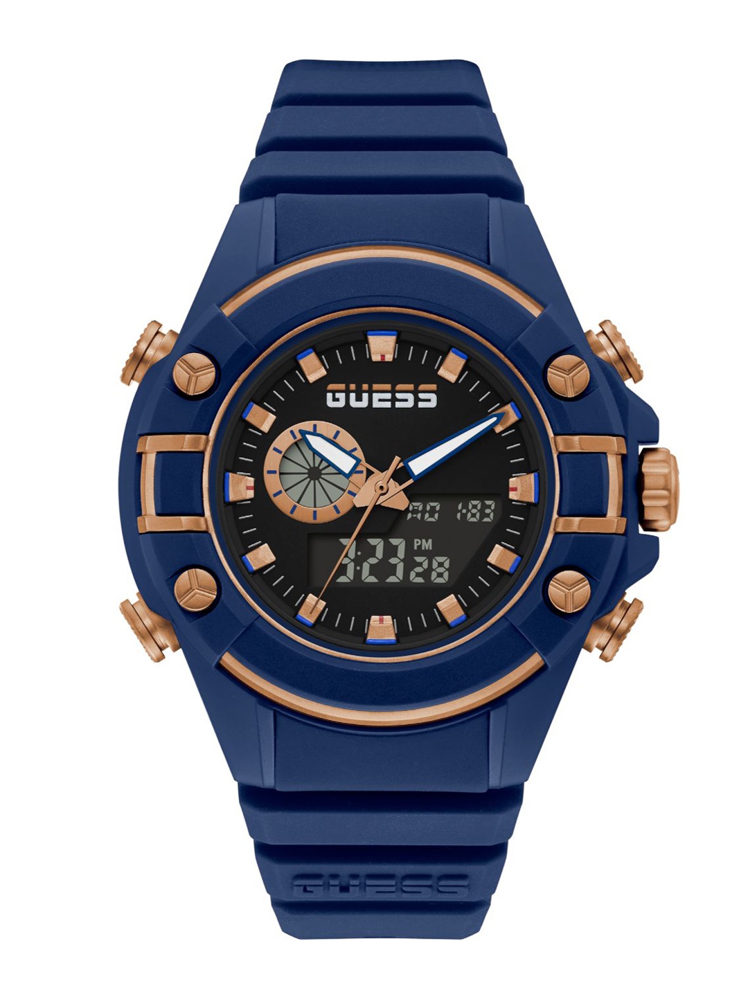 

GUESS Men Brass Dial & Silicon Straps Analogue Watch GW0269G2, Black