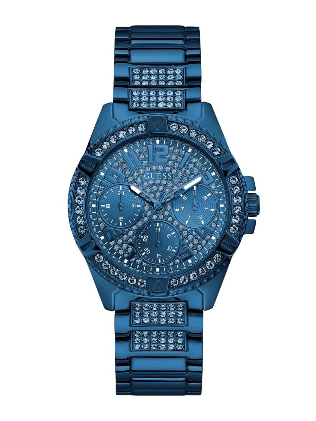 

GUESS Women Embellished & Stainless Steel Bracelet Style Straps Analogue Watch GW0044L2, Blue