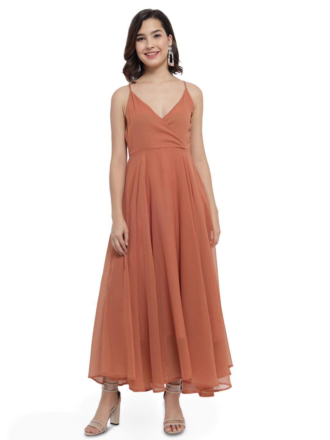 

Trend Arrest Beige Halter Neck Georgette Maxi Dress