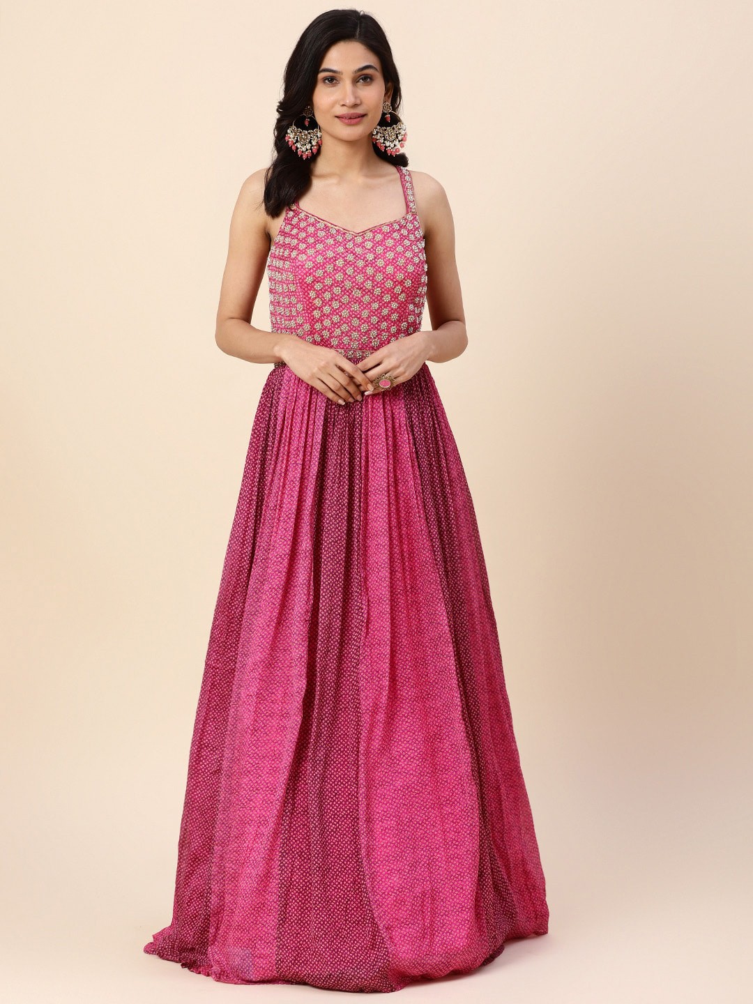 

Meena Bazaar Pink Floral Georgette Maxi Dress