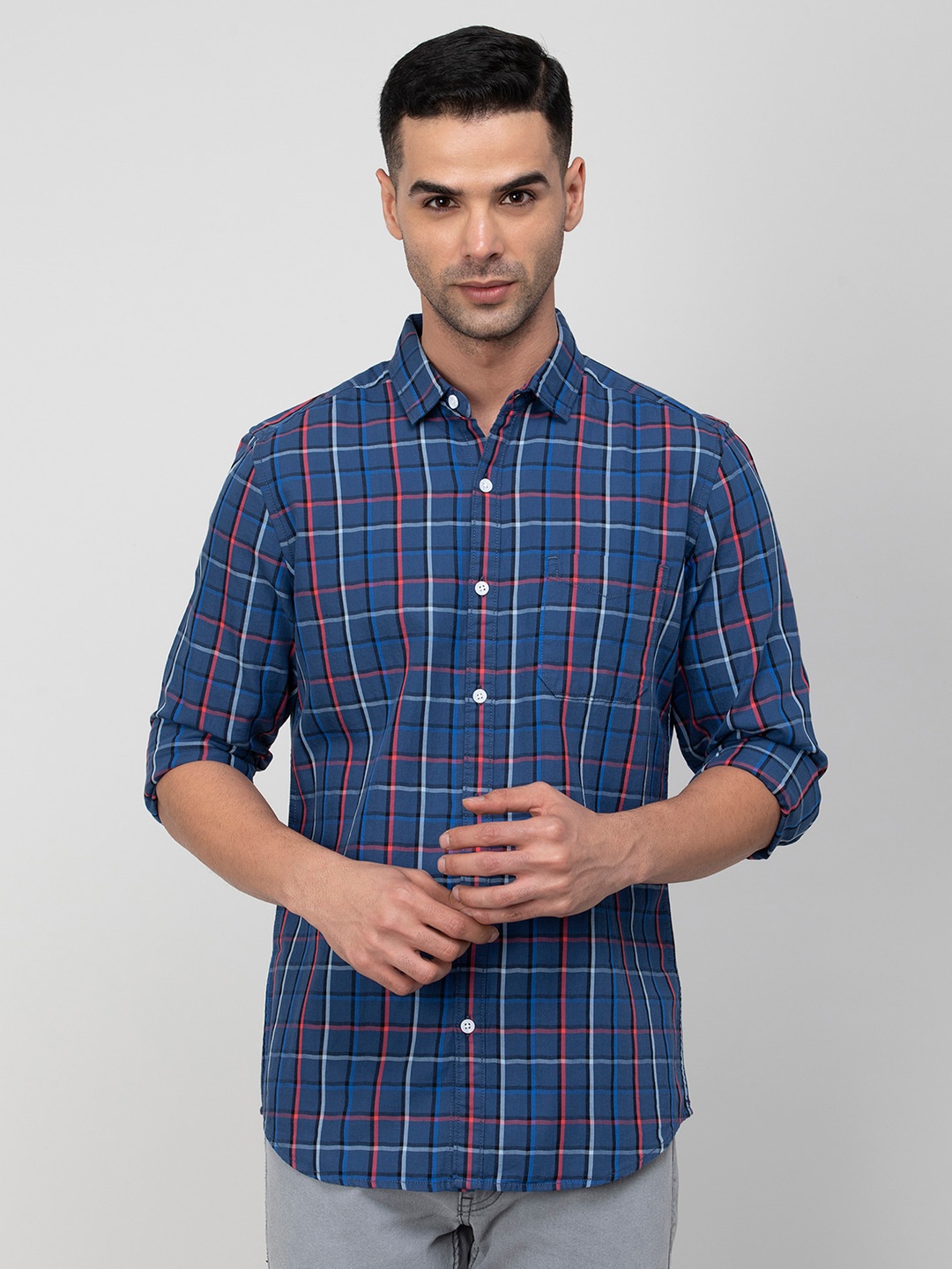 

Fame Forever by Lifestyle Men Navy Blue Tartan Checks Checked Casual Shirt