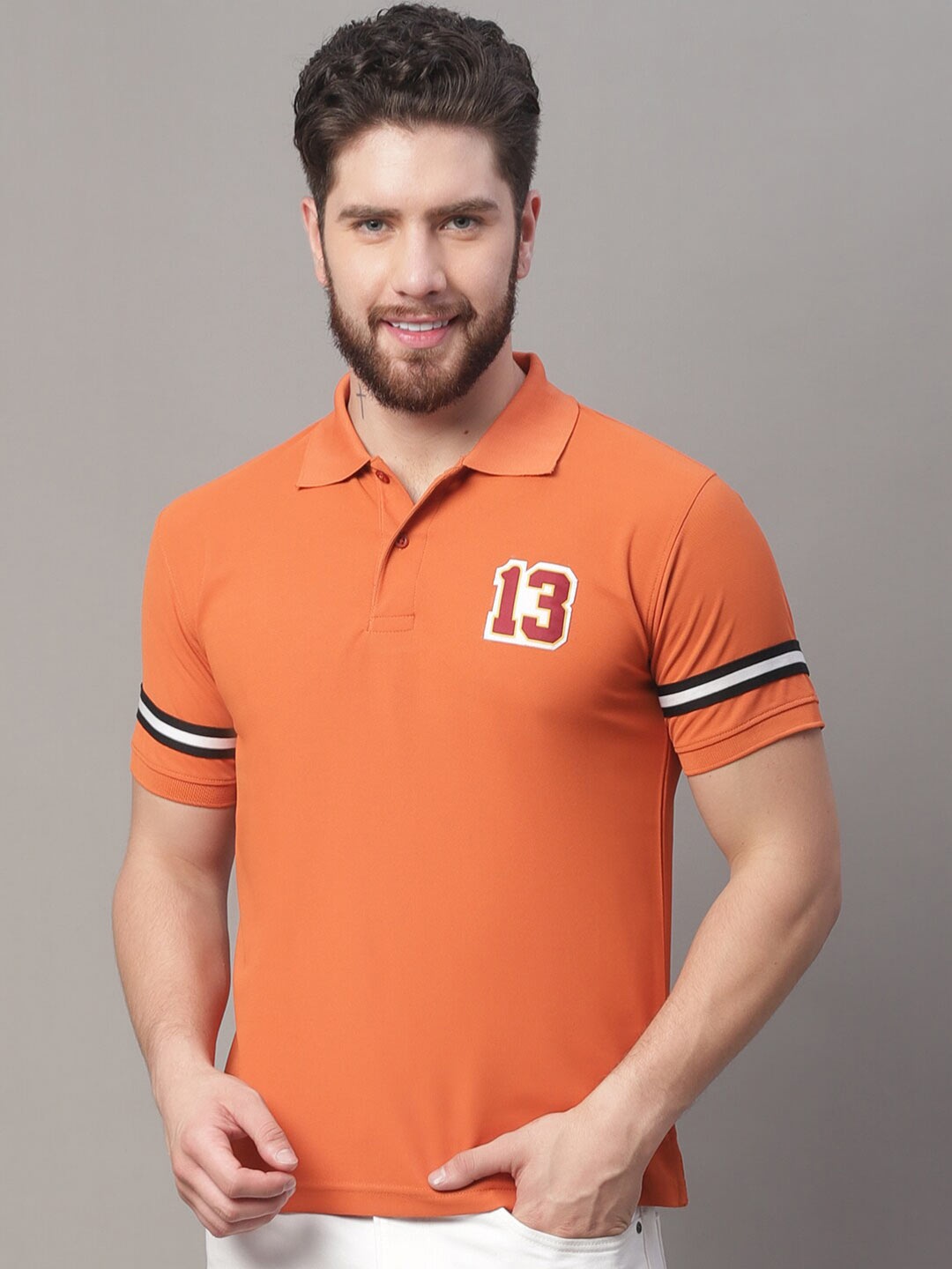 

Obaan Men Orange Polo Collar Applique T-shirt