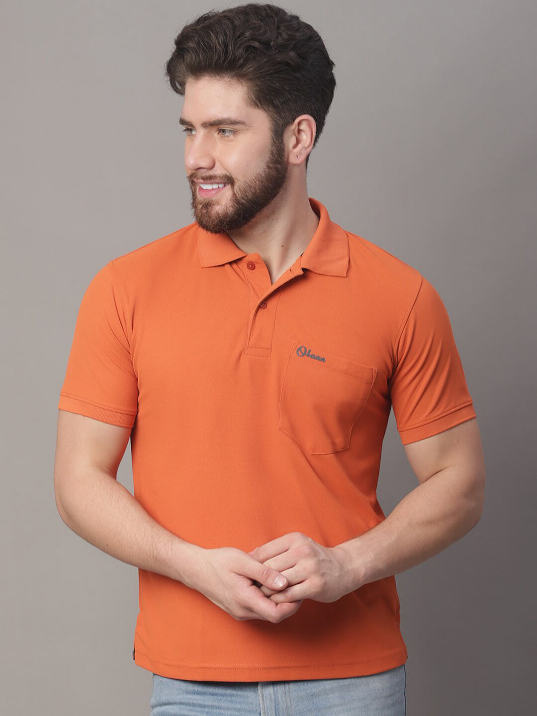 

Obaan Men Orange V-Neck T-shirt