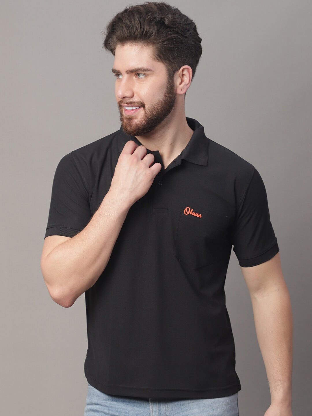 

Obaan Men Black Polo Collar T-shirt