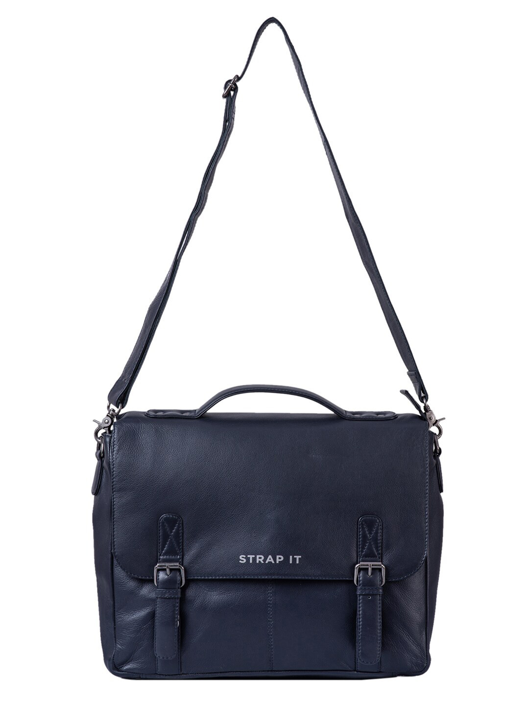 

STRAP IT Men Leather Laptop Bag, Navy blue
