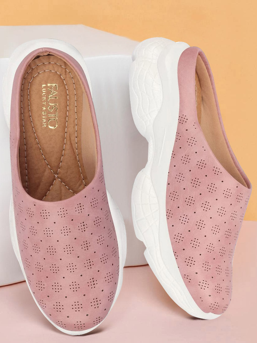 

FAUSTO Women Perforated Lightweight Mule Sneakers, Pink