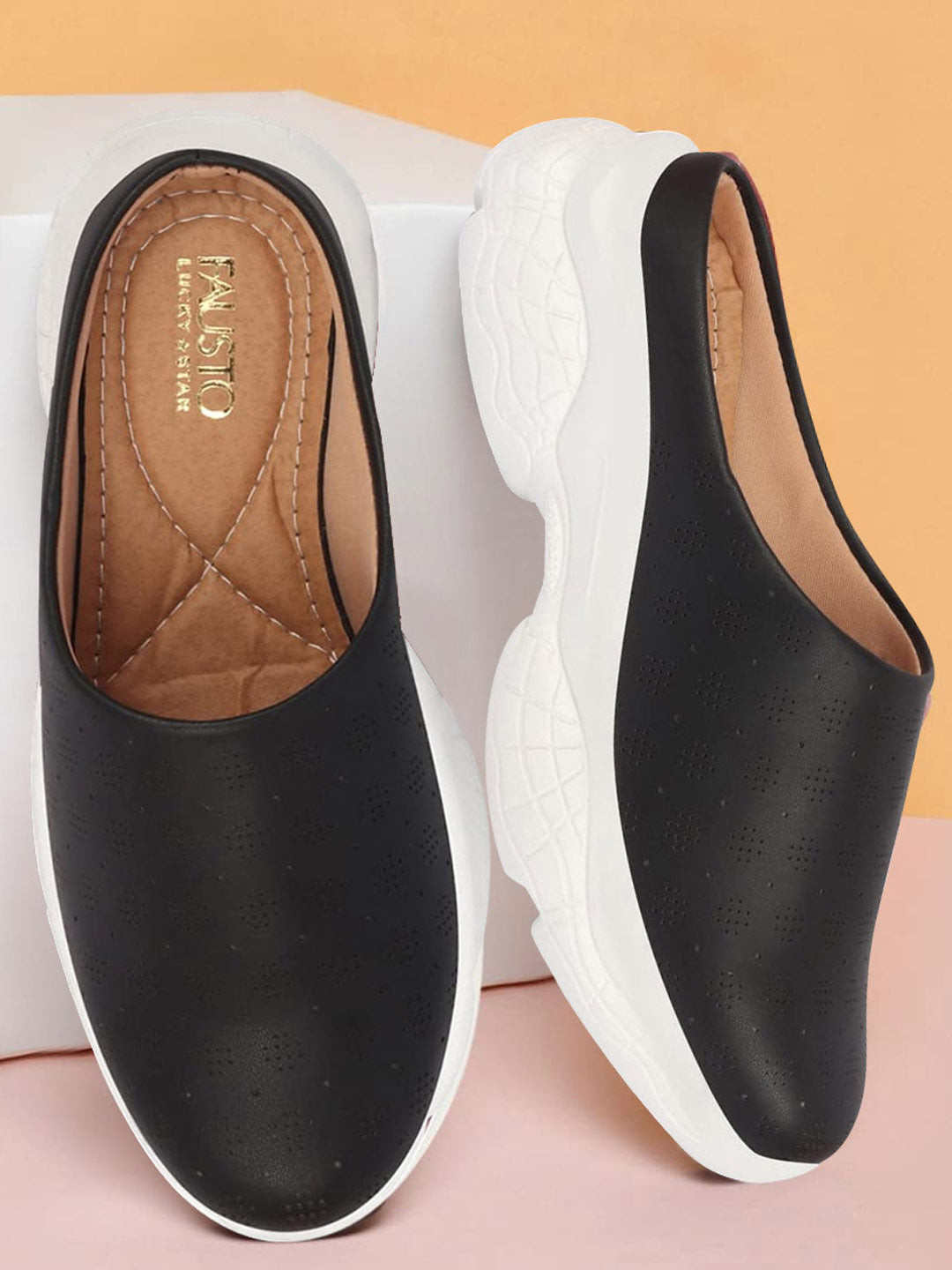 

FAUSTO Women Perforated Lightweight Mule Sneakers, Black
