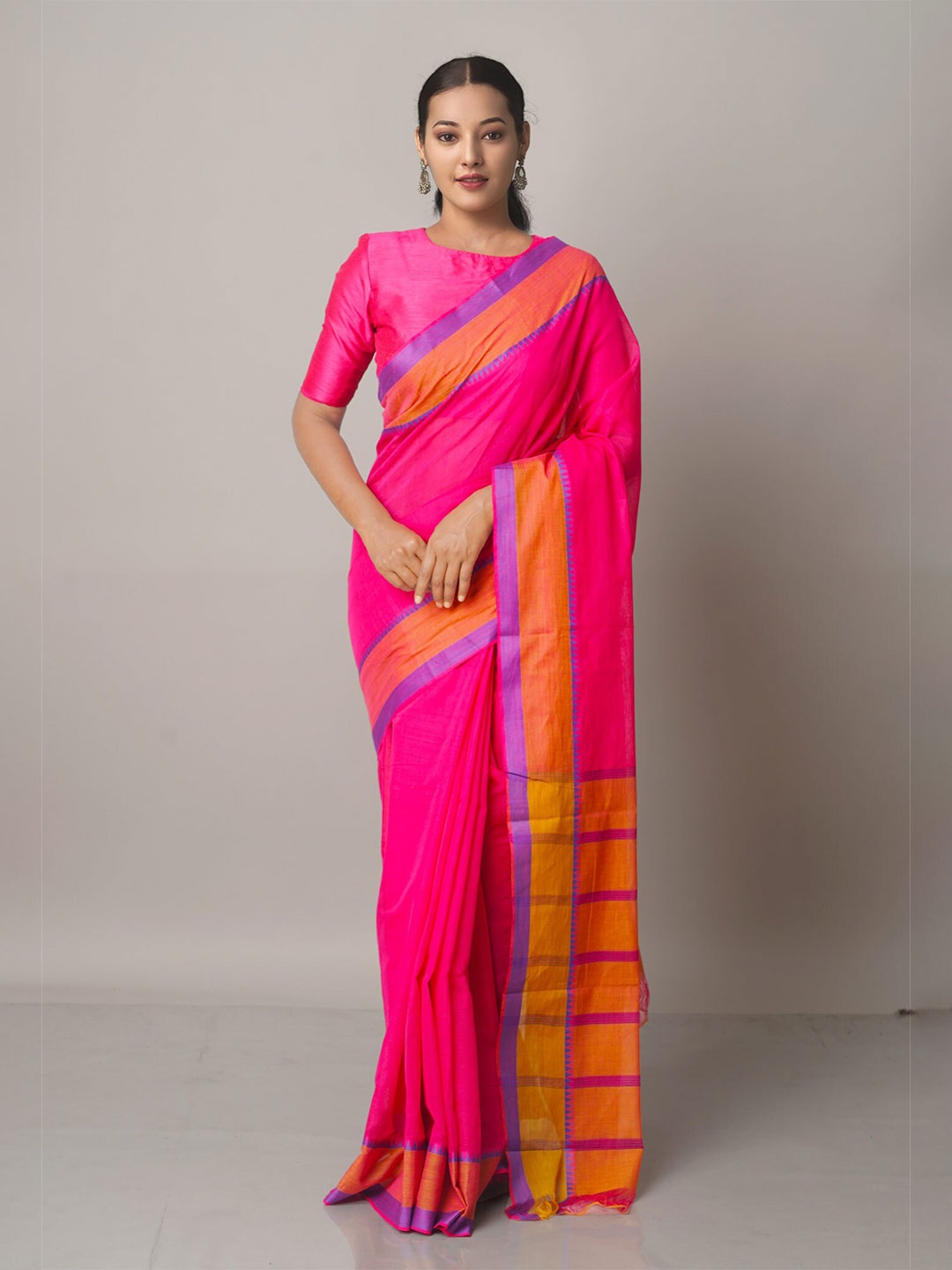 

Unnati Silks Pure Cotton Mangalagiri Saree, Pink